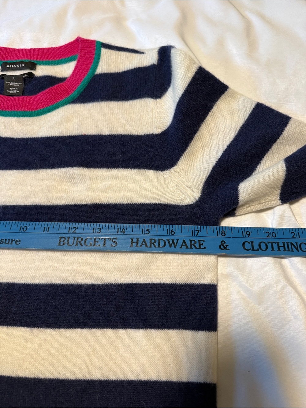 Halogen 100% Cashmere Striped Sweater Small Navy Ivory Pink Green - Picture 5 of 8